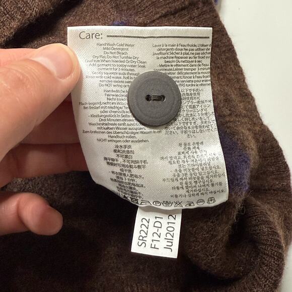 Smartwool Piney Lake Sweater Women S 100% Merino Wool Brown Blue Henley FLAWED - Picture 8 of 10